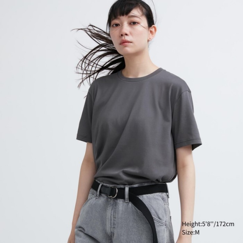 T Shirts Uniqlo Dry Color Crew Neck Short-Sleeve Femme Violette | 3635931