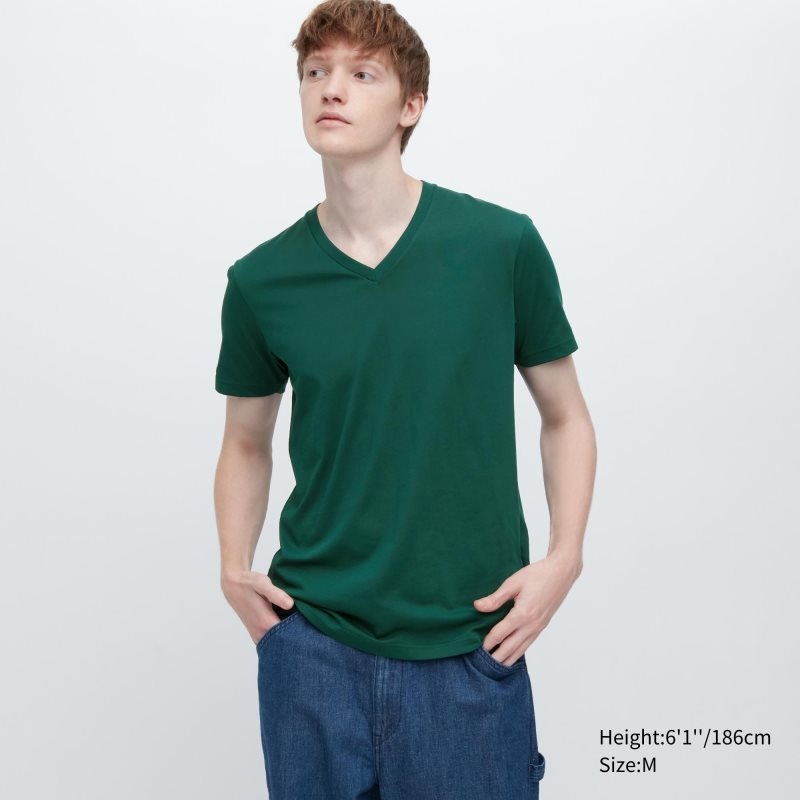 T Shirts Uniqlo Dry Color V-Neck Short-Sleeve Homme Vert | 510389