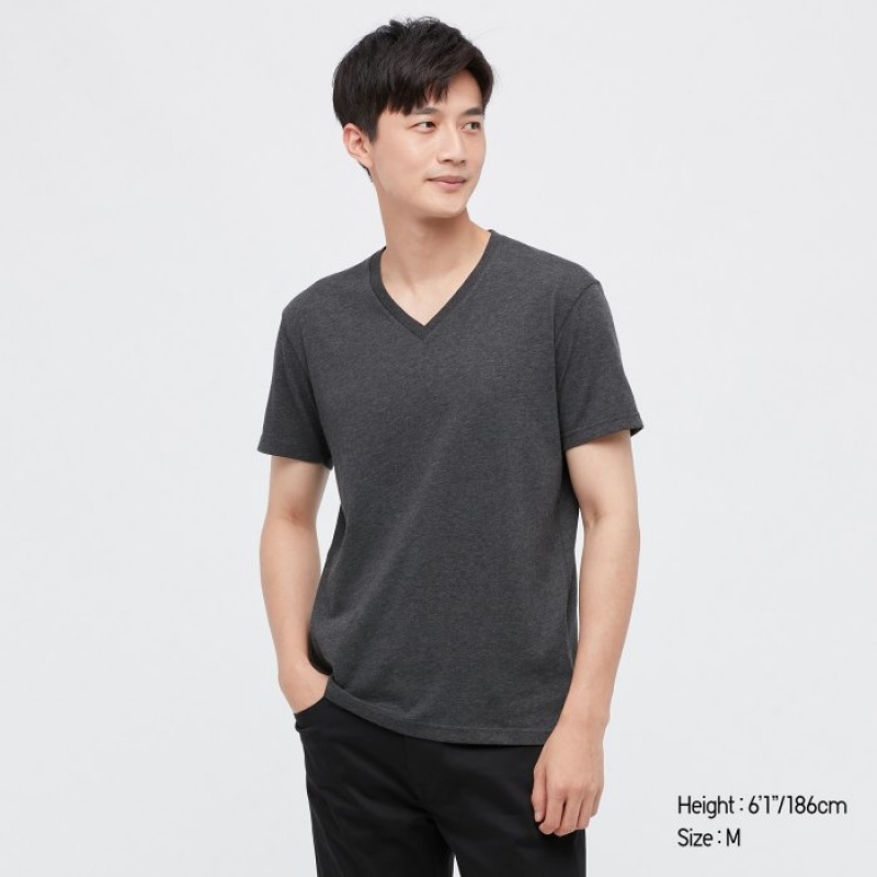 T Shirts Uniqlo Dry Color V-Neck Short-Sleeve Femme Grise | 9925402