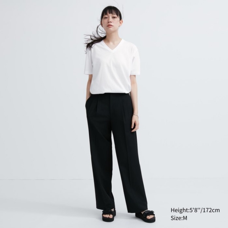 T Shirts Uniqlo Dry Color V-Neck Short-Sleeve Femme Rouge | 6262217