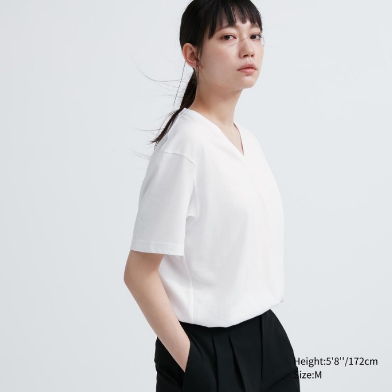 T Shirts Uniqlo Dry Color V-Neck Short-Sleeve Femme Rouge | 6262217