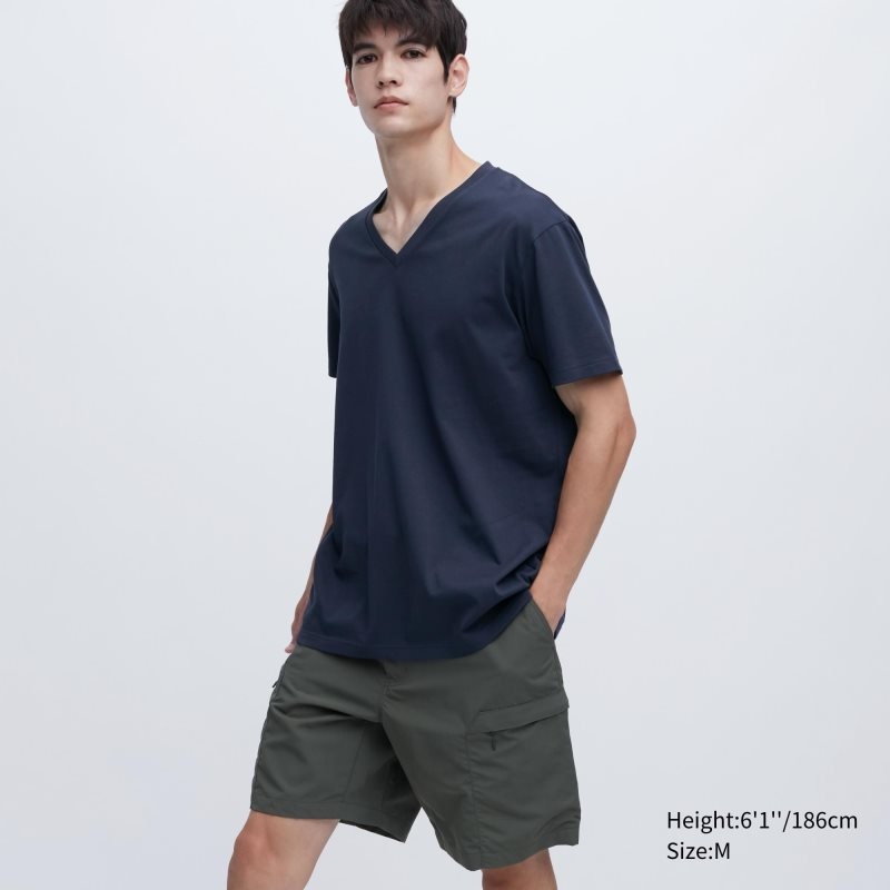 T Shirts Uniqlo Dry Color V-Neck Short-Sleeve Homme Bleu Marine | 5694531