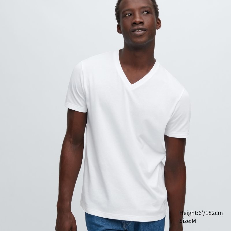 T Shirts Uniqlo Dry Color V-Neck Short-Sleeve Homme Blanche | 1524103