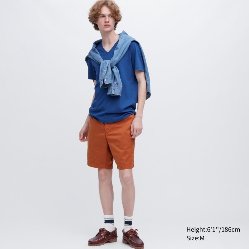 T Shirts Uniqlo Dry Color V-Neck Short-Sleeve Homme Bleu | 6411691