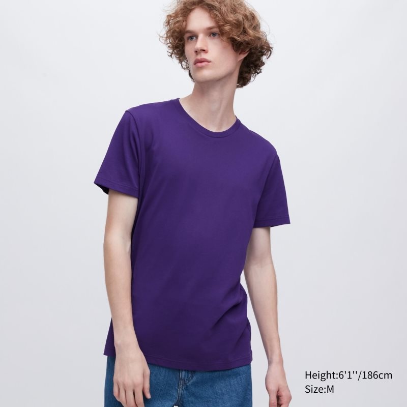 T Shirts Uniqlo Dry Crew Neck Short-sleeve Color Homme Violette | 9857773