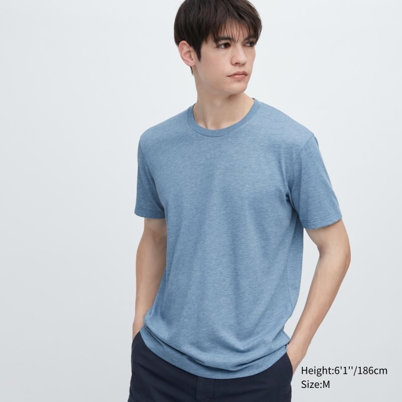 T Shirts Uniqlo Dry Crew Neck Short-sleeve Color Homme Bleu | 5042206