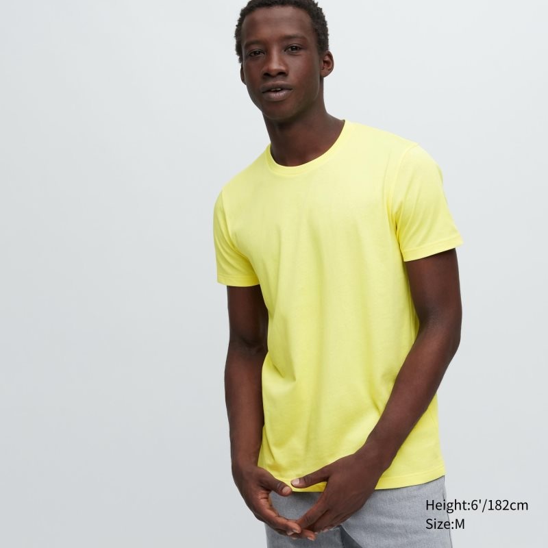 T Shirts Uniqlo Dry Crew Neck Short-sleeve Color Homme Jaune | 311103