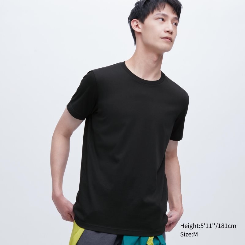 T Shirts Uniqlo Dry Crew Neck Short-sleeve Color Homme Noir | 5881268