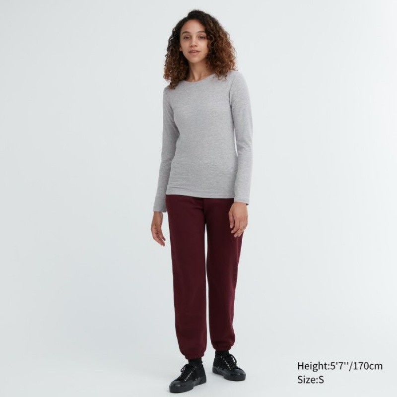 T Shirts Uniqlo HEATTECH Cotton Crew Neck Long-Sleeve Femme Grise | 2722284