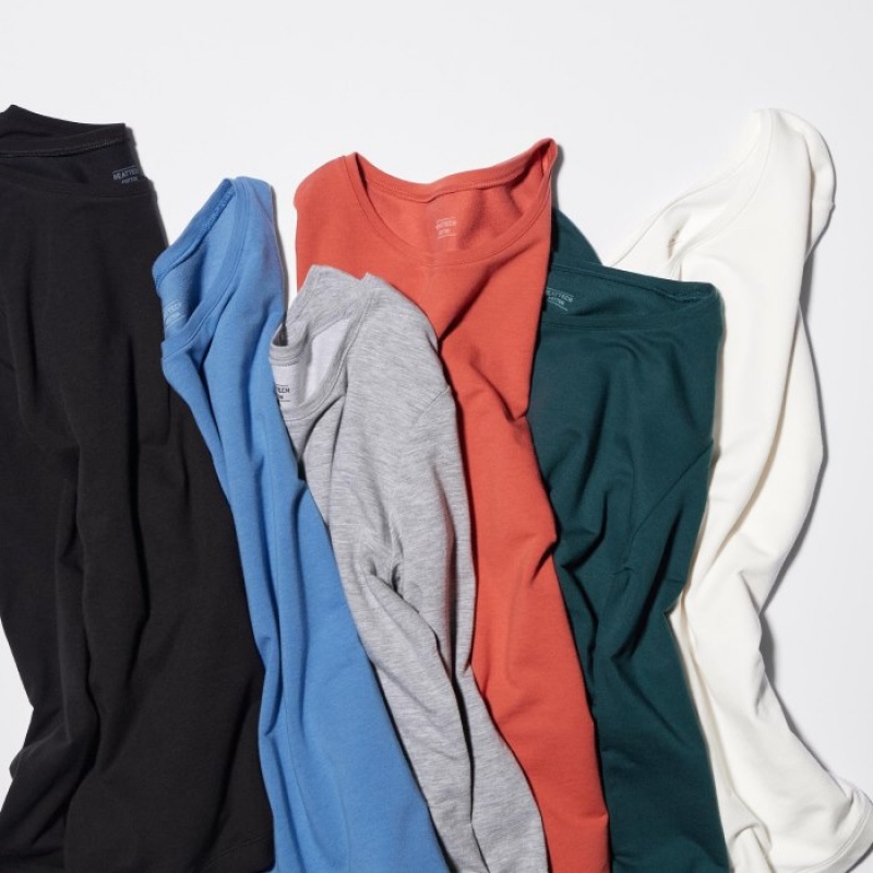 T Shirts Uniqlo HEATTECH Cotton Crew Neck Long-Sleeve Femme Grise | 2722284