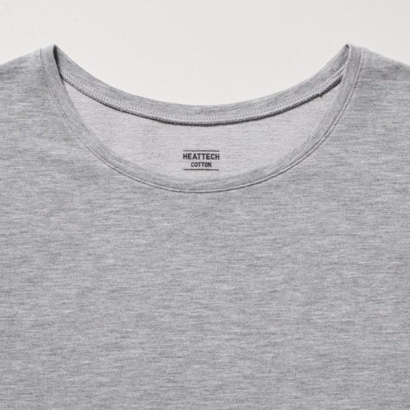 T Shirts Uniqlo HEATTECH Cotton Crew Neck Long-Sleeve Femme Grise | 2722284