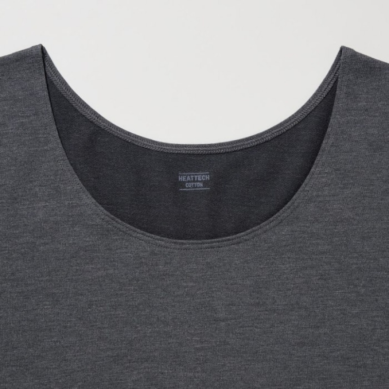T Shirts Uniqlo HEATTECH Cotton Scoop Neck Long-Sleeve Femme Grise | 560043