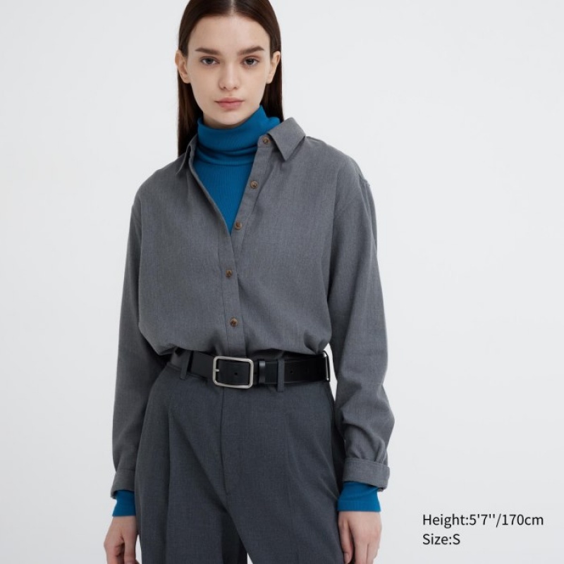 T Shirts Uniqlo HEATTECH Extra Warm Seamless Ribbed Turtleneck Long-Sleeve Femme Bleu | 9838954