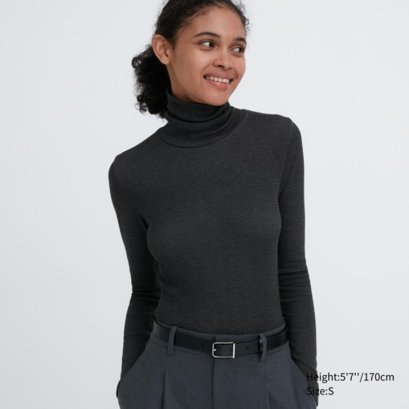 T Shirts Uniqlo HEATTECH Extra Warm Seamless Turtleneck Femme Grise | 1464873