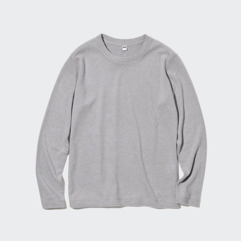 T Shirts Uniqlo HEATTECH Fleece Crew Neck Long-Sleeve Femme Grise | 1506234