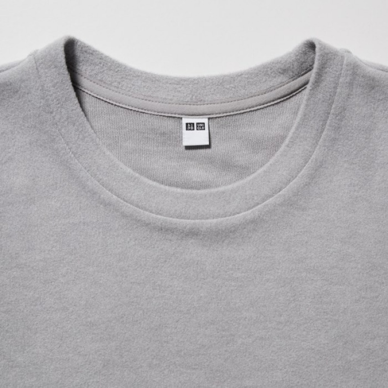 T Shirts Uniqlo HEATTECH Fleece Crew Neck Long-Sleeve Femme Grise | 1506234
