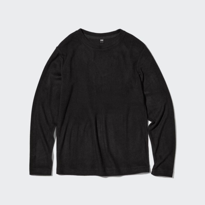 T Shirts Uniqlo HEATTECH Fleece Crew Neck Long-Sleeve Femme Noir | 8484156
