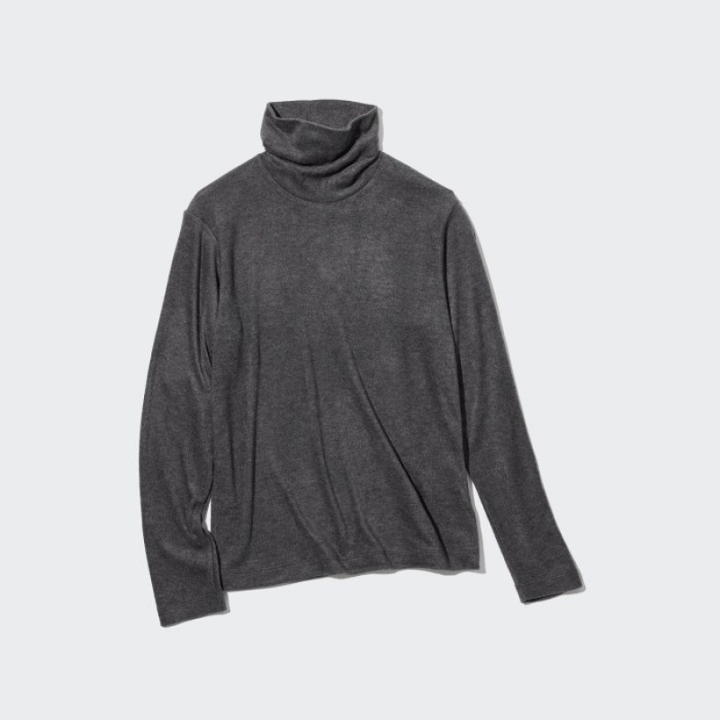 T Shirts Uniqlo HEATTECH Fleece Turtleneck Long-Sleeve Femme Grise | 3518990