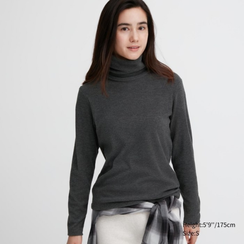 T Shirts Uniqlo HEATTECH Fleece Turtleneck Long-Sleeve Femme Grise | 3654321