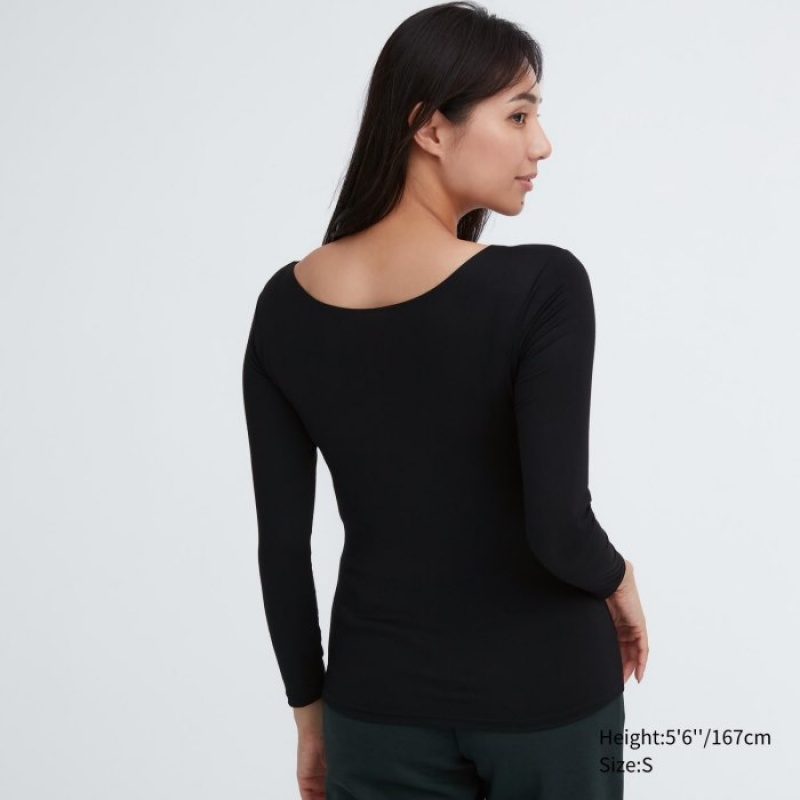 T Shirts Uniqlo HEATTECH Scoop Neck Long-Sleeve Femme Rose | 65477