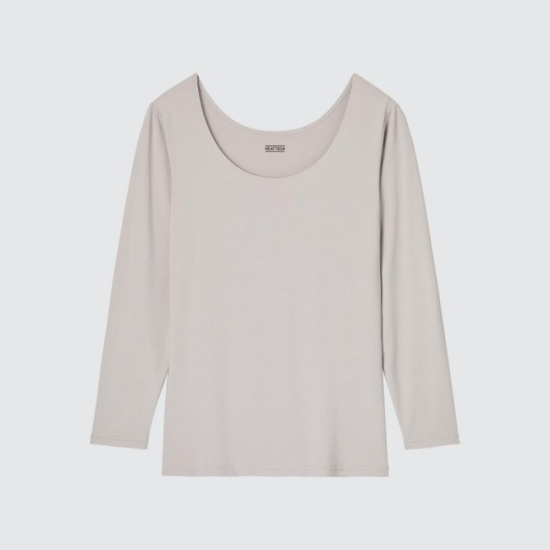 T Shirts Uniqlo HEATTECH Scoop Neck Long-Sleeve Femme Rose | 65477