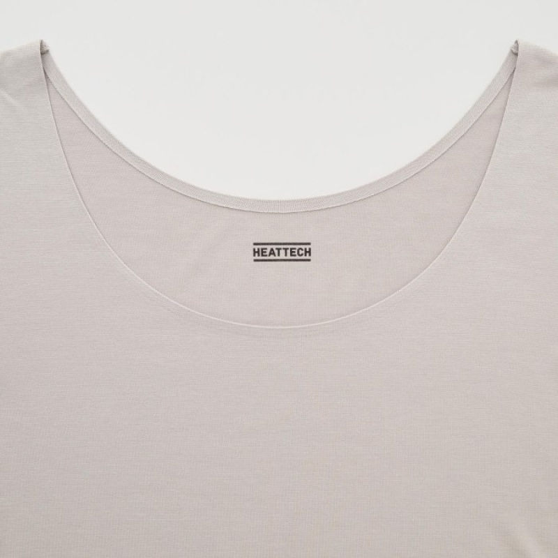 T Shirts Uniqlo HEATTECH Scoop Neck Long-Sleeve Femme Grise | 6666247