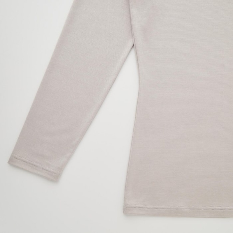 T Shirts Uniqlo HEATTECH Scoop Neck Long-Sleeve Femme Grise | 6666247
