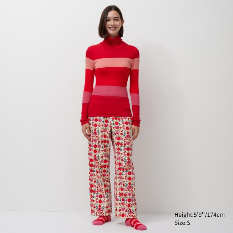 T Shirts Uniqlo HEATTECH Seamless Ribbed Extra Warm Femme Rouge | 9934159