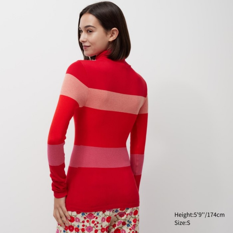 T Shirts Uniqlo HEATTECH Seamless Ribbed Extra Warm Femme Rouge | 9934159