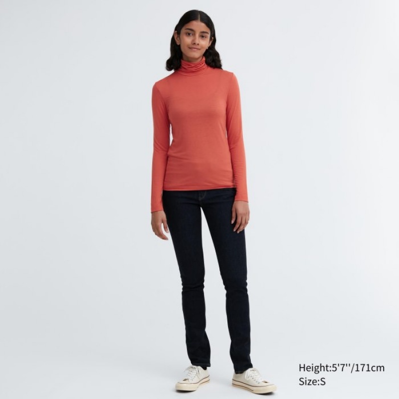 T Shirts Uniqlo HEATTECH Ultra Light Turtleneck Long-Sleeve Femme Violette | 4990517