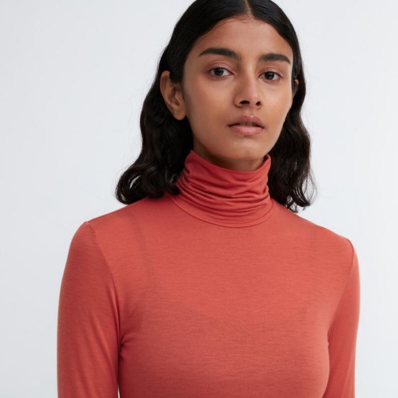 T Shirts Uniqlo HEATTECH Ultra Light Turtleneck Long-Sleeve Femme Violette | 4990517