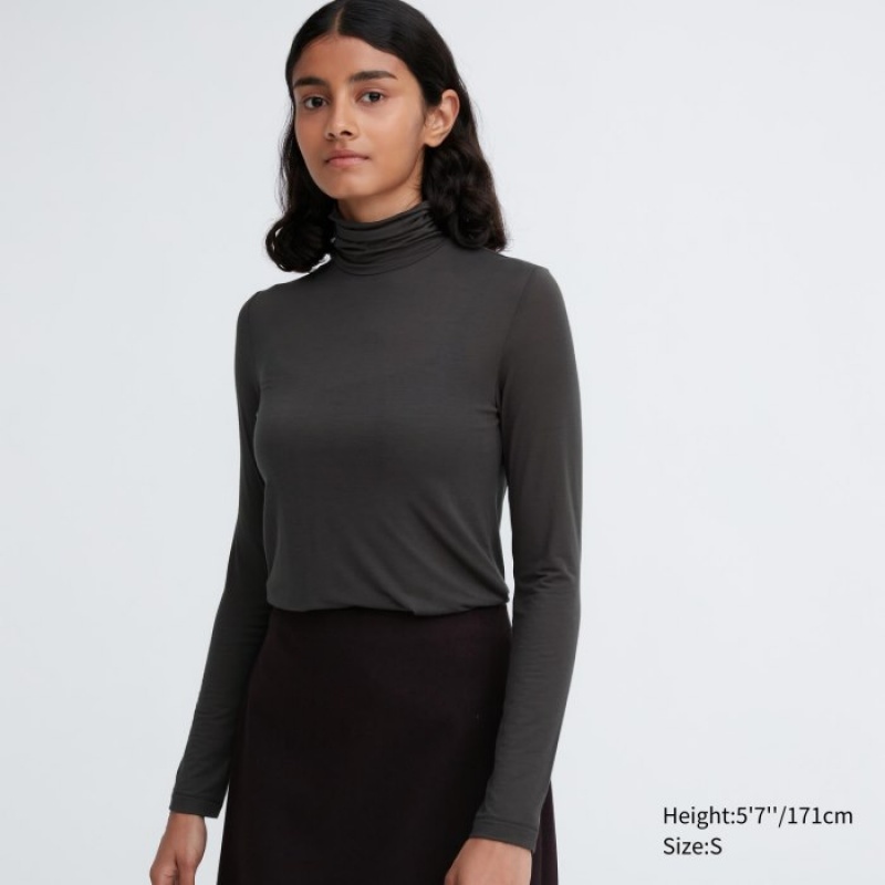 T Shirts Uniqlo HEATTECH Ultra Light Turtleneck Long-Sleeve Femme Grise | 4407274