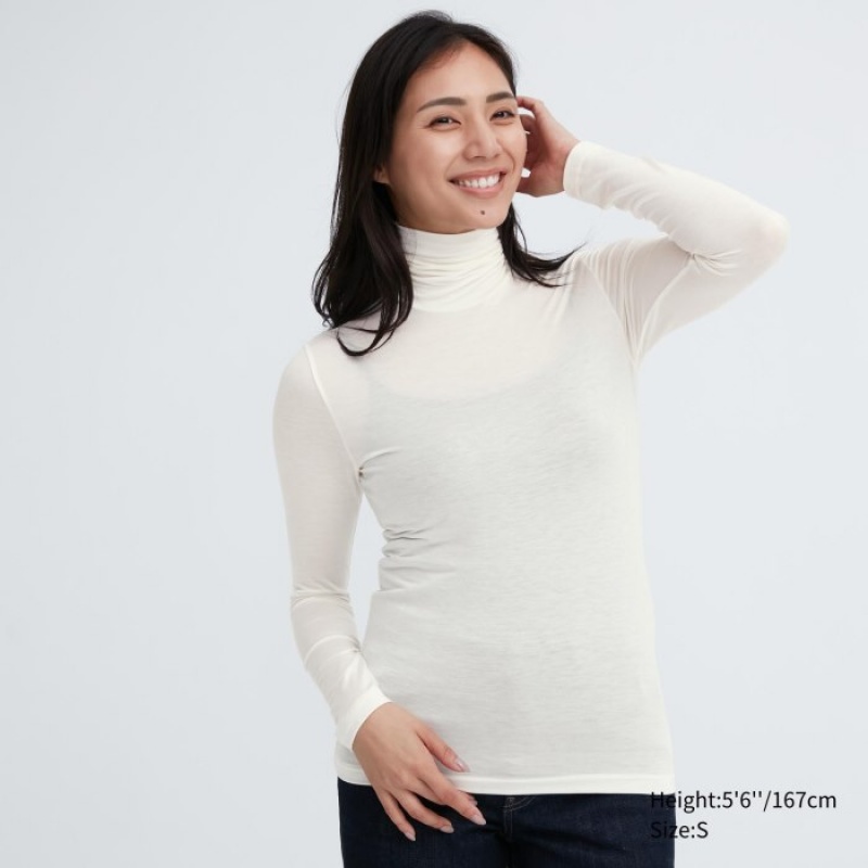 T Shirts Uniqlo HEATTECH Ultra Light Turtleneck Long-Sleeve Femme Blanche | 3444160
