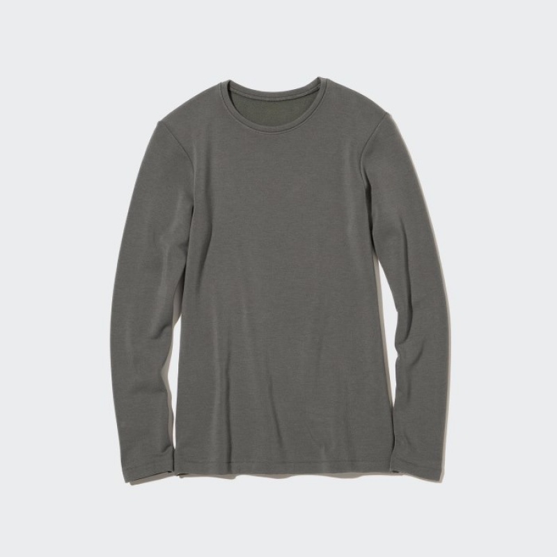 T Shirts Uniqlo HEATTECH Ultra Warm Crew Neck Long-Sleeve Femme Grise | 1468591