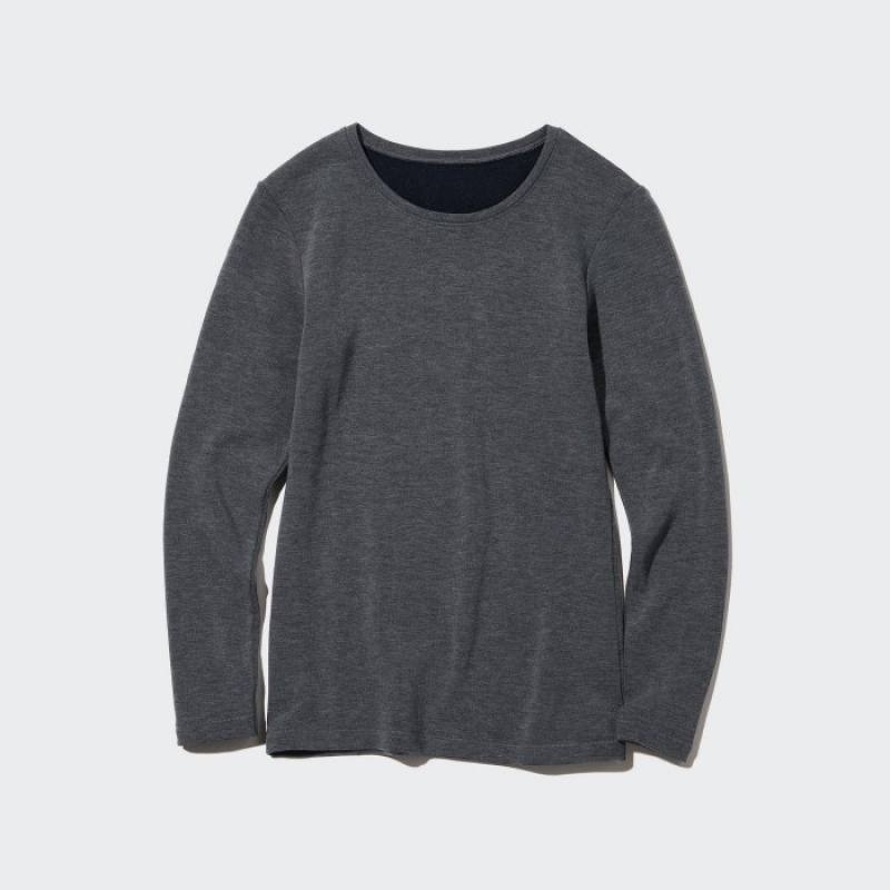 T Shirts Uniqlo HEATTECH Ultra Warm Crew Neck Long-Sleeve Femme Grise | 592095