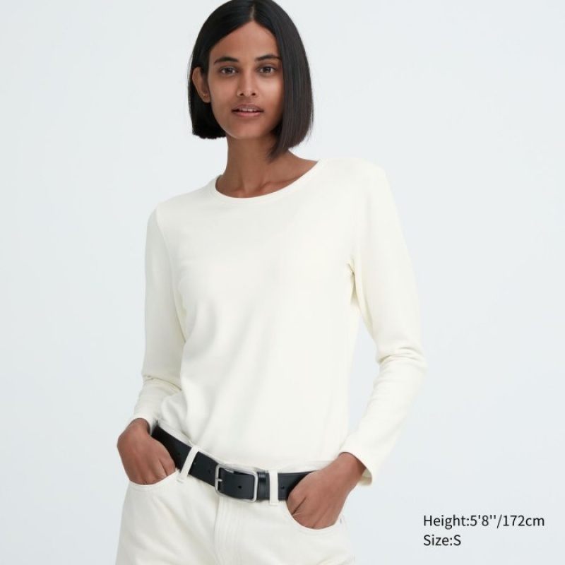 T Shirts Uniqlo HEATTECH Ultra Warm Crew Neck Long-Sleeve Femme Blanche | 4064549