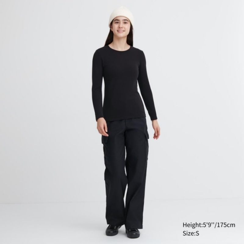 T Shirts Uniqlo HEATTECH Ultra Warm Crew Neck Long-Sleeve Femme Noir | 1014951