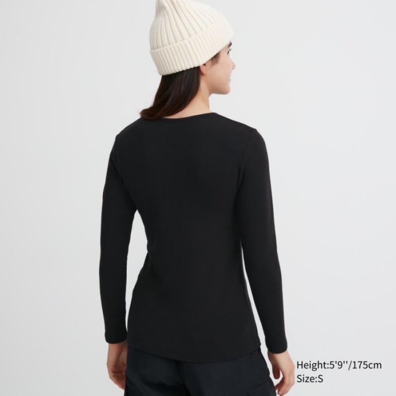 T Shirts Uniqlo HEATTECH Ultra Warm Crew Neck Long-Sleeve Femme Noir | 1014951
