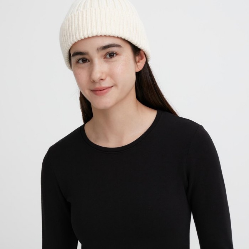 T Shirts Uniqlo HEATTECH Ultra Warm Crew Neck Long-Sleeve Femme Noir | 1014951