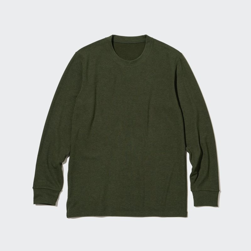 T Shirts Uniqlo HEATTECH Ultra Warm Crew Neck Long-Sleeve Homme Vert Olive | 244444