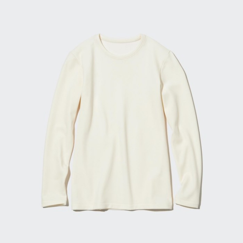 T Shirts Uniqlo HEATTECH Ultra Warm Crew Neck Long-Sleeve Femme Blanche | 7072221
