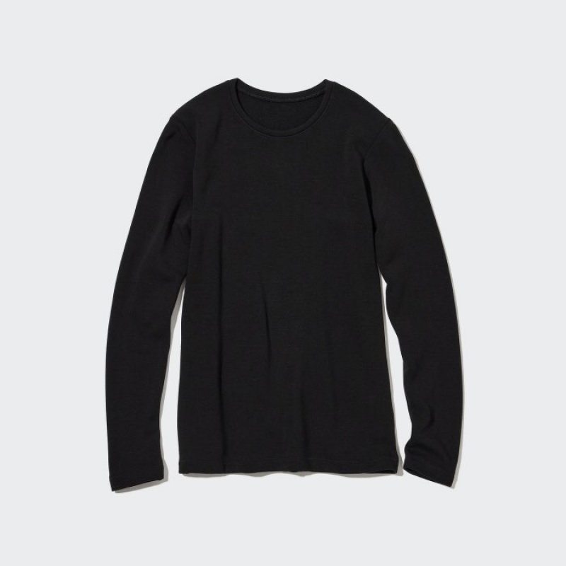 T Shirts Uniqlo HEATTECH Ultra Warm Crew Neck Long-Sleeve Femme Noir | 1584287