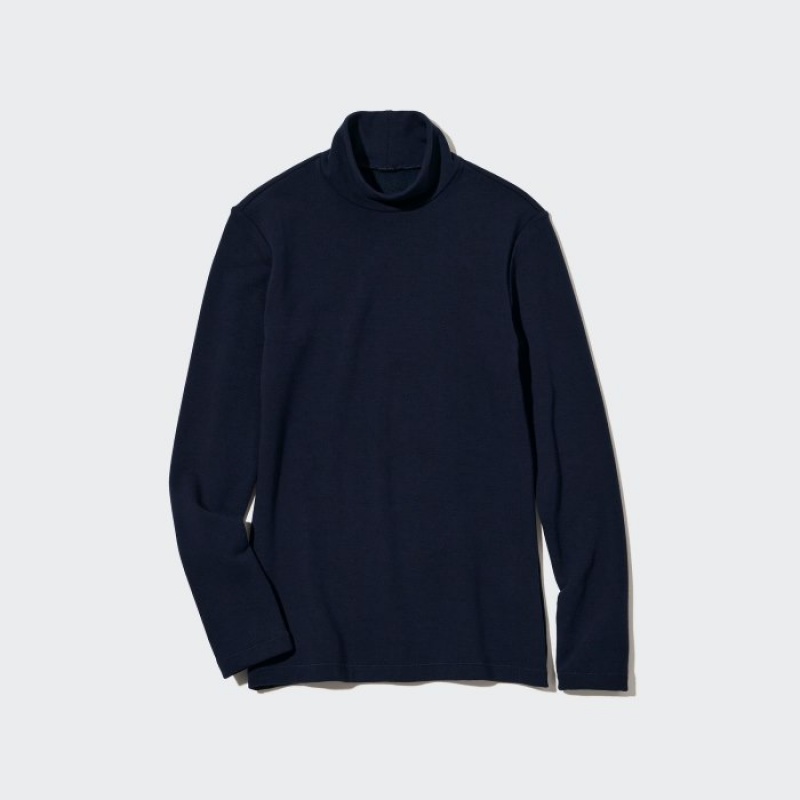 T Shirts Uniqlo HEATTECH Ultra Warm High Neck Femme Bleu Marine | 772581