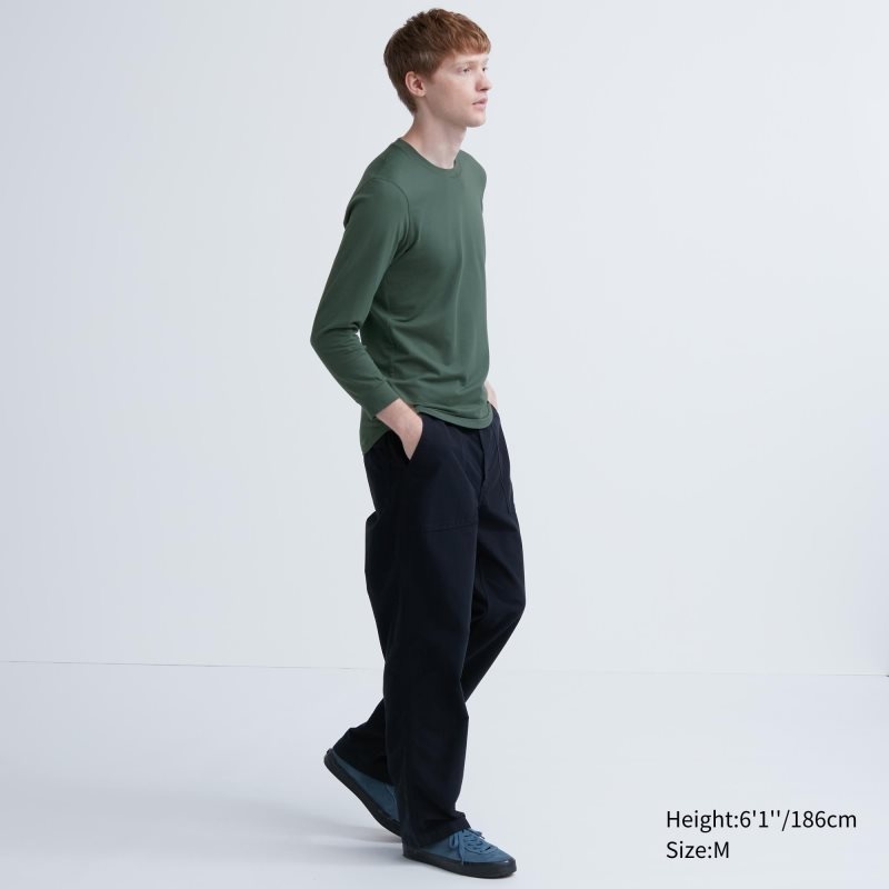 T Shirts Uniqlo Heattech Cotton Crew Neck Extra Warm Homme Vert Olive | 6850134
