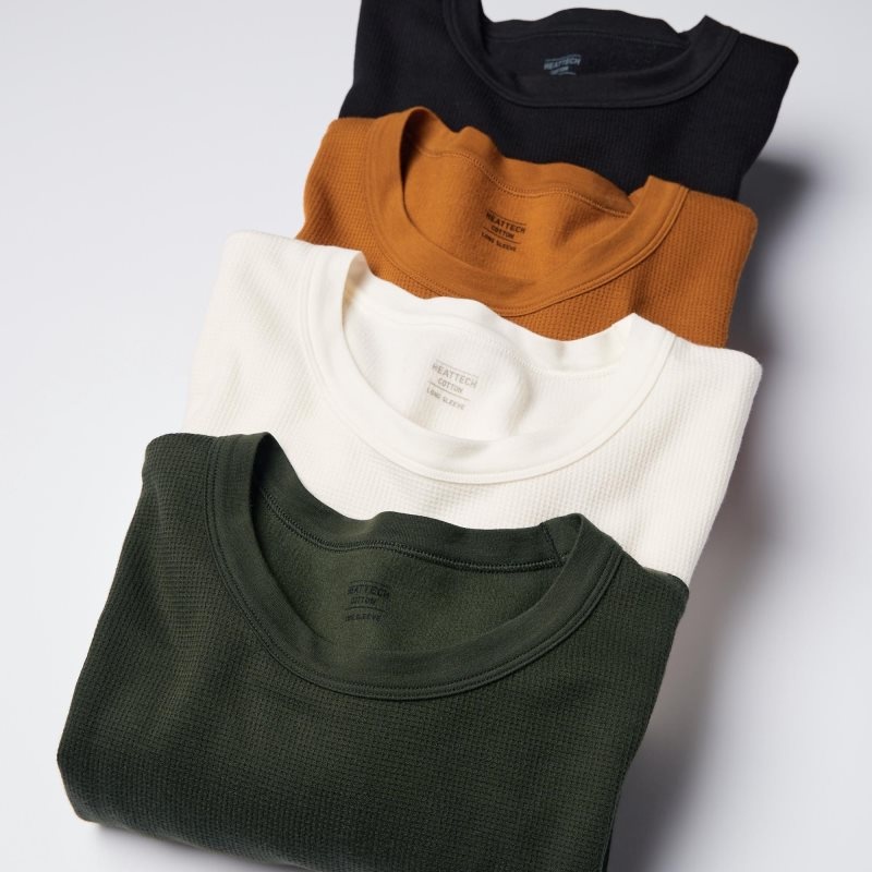 T Shirts Uniqlo Heattech Cotton Waffle Crew Neck Extra Warm Homme Noir | 8710819