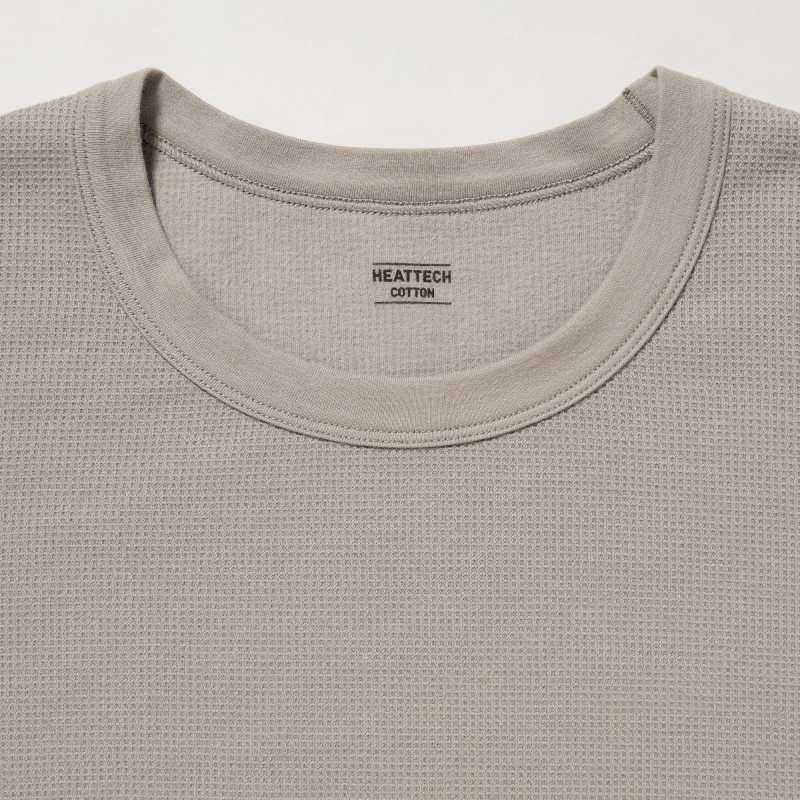 T Shirts Uniqlo Heattech Cotton Waffle Crew Neck Extra Warm Homme Beige | 3004538