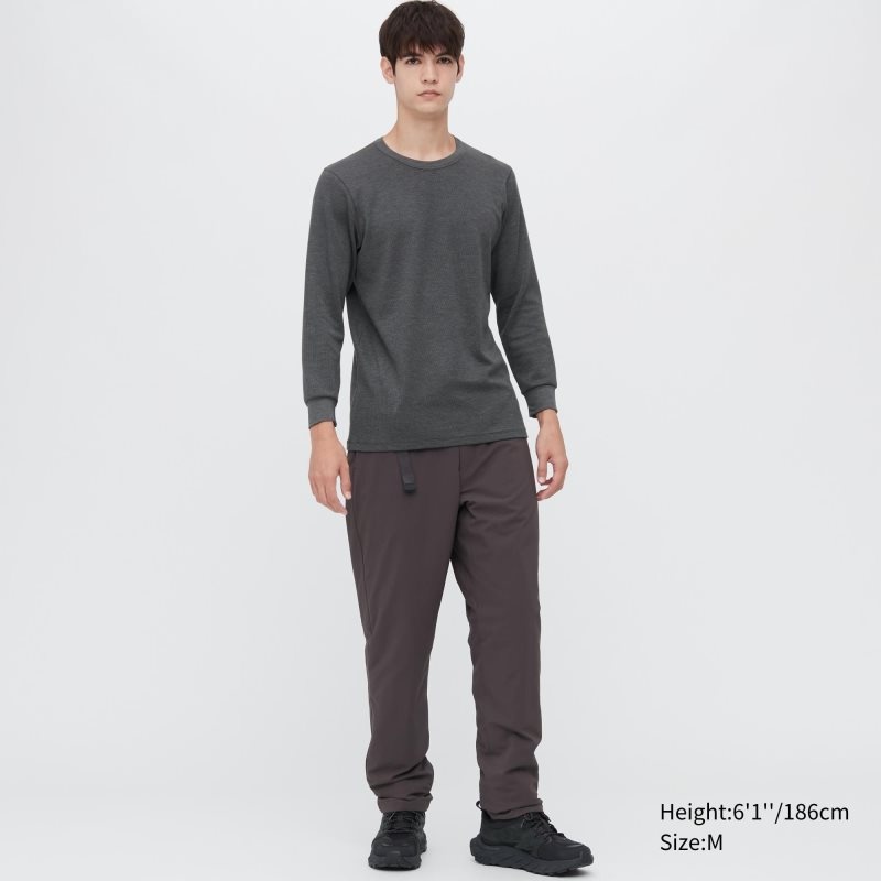 T Shirts Uniqlo Heattech Cotton Waffle Crew Neck Long-sleeve Extra Warm Homme Grise | 7297973