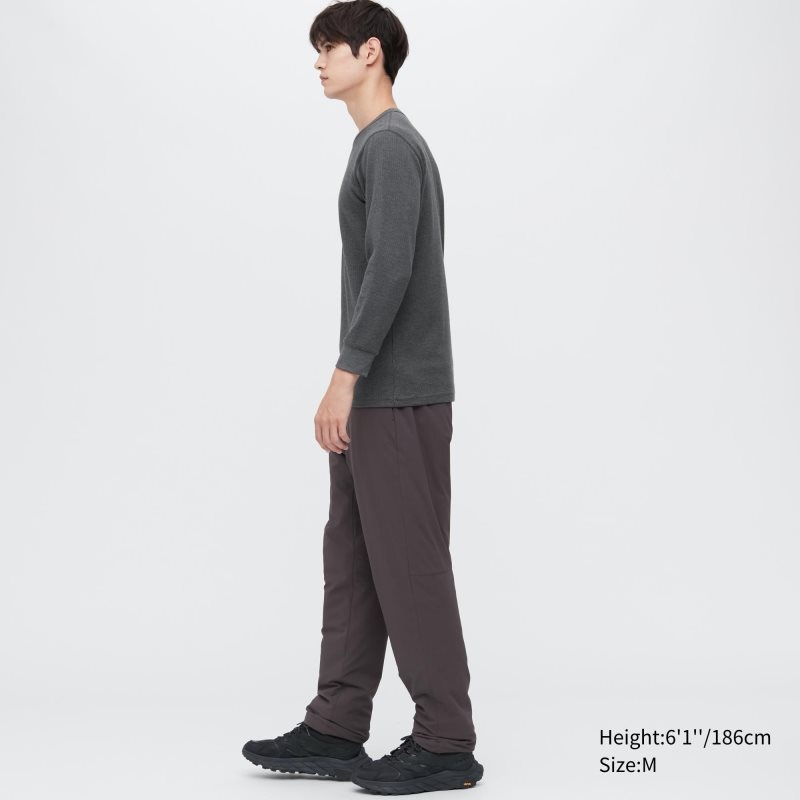 T Shirts Uniqlo Heattech Cotton Waffle Crew Neck Long-sleeve Extra Warm Homme Grise | 7297973