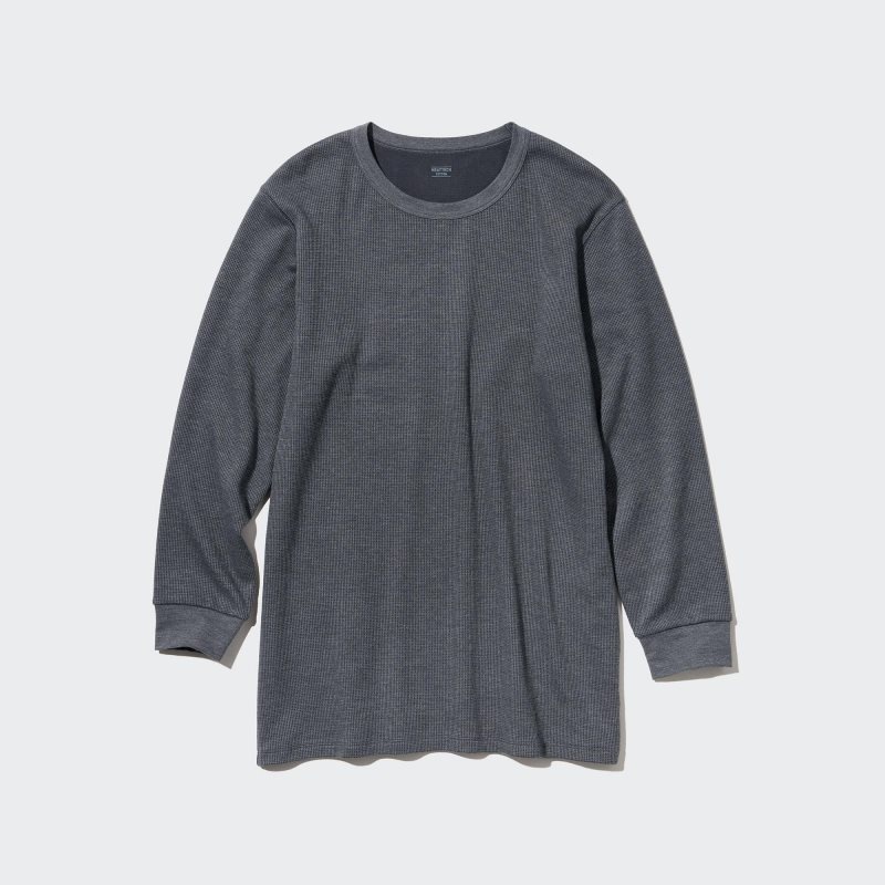 T Shirts Uniqlo Heattech Cotton Waffle Crew Neck Long-sleeve Extra Warm Homme Grise | 7297973