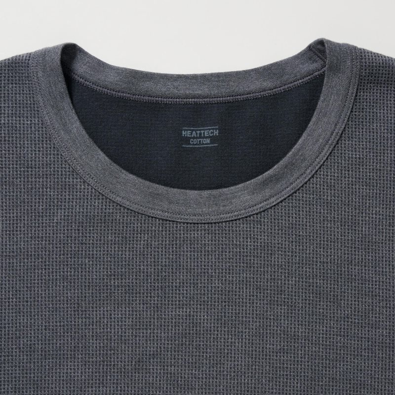 T Shirts Uniqlo Heattech Cotton Waffle Crew Neck Long-sleeve Extra Warm Homme Grise | 7297973